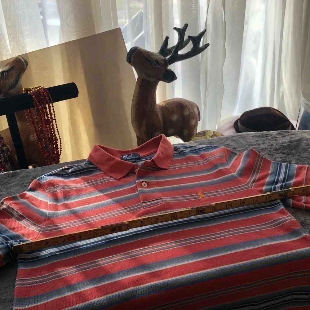 𝅺POLO Ralph Lauren Collared‎ short sleeve striped  shirt Boys size L 14 -16